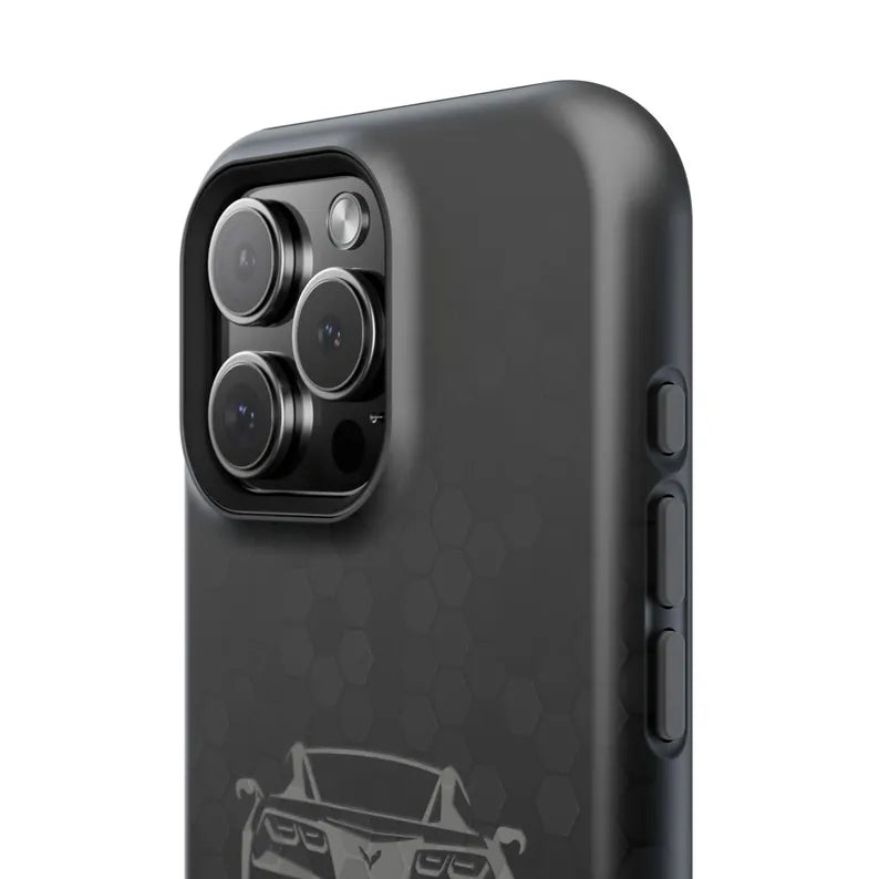 Corvette C7 Custom Illustrated Magnetic Tough Case, iPhone Case, Impact Resistant, MagSafe, Rubber Liner, Matte or Glossy, Cell Phone Case