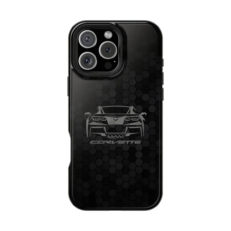 Corvette C7 Custom Illustrated Magnetic Tough Case, iPhone Case, Impact Resistant, MagSafe, Rubber Liner, Matte or Glossy, Cell Phone Case