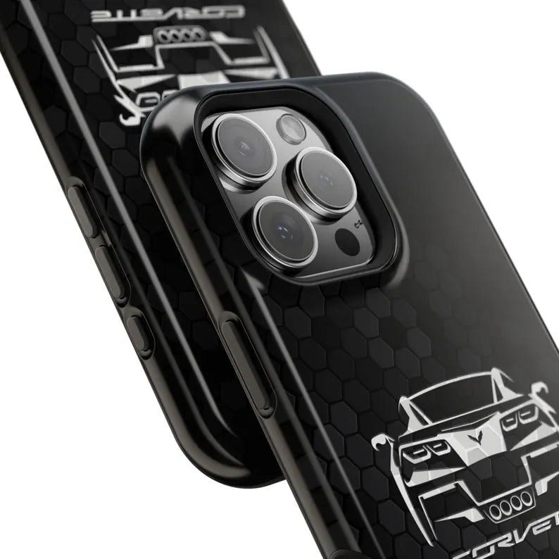 Corvette C7 Custom Illustrated Magnetic Tough Case, iPhone Case, Impact Resistant, MagSafe, Rubber Liner, Matte or Glossy, Cell Phone Case