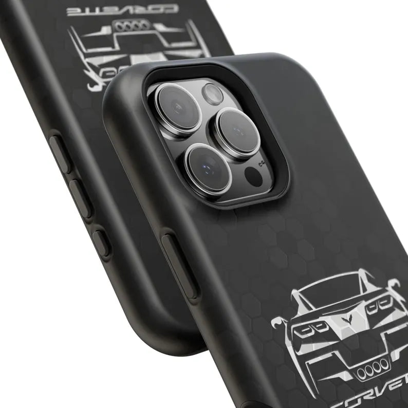 Corvette C7 Custom Illustrated Magnetic Tough Case, iPhone Case, Impact Resistant, MagSafe, Rubber Liner, Matte or Glossy, Cell Phone Case