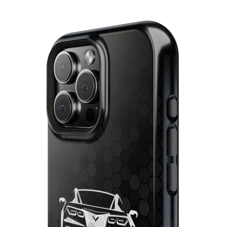 Corvette C7 Custom Illustrated Magnetic Tough Case, iPhone Case, Impact Resistant, MagSafe, Rubber Liner, Matte or Glossy, Cell Phone Case