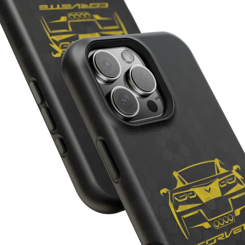 Corvette C7 Custom Illustrated Magnetic Tough Case, iPhone Case, Impact Resistant, MagSafe, Rubber Liner, Matte or Glossy, Cell Phone Case