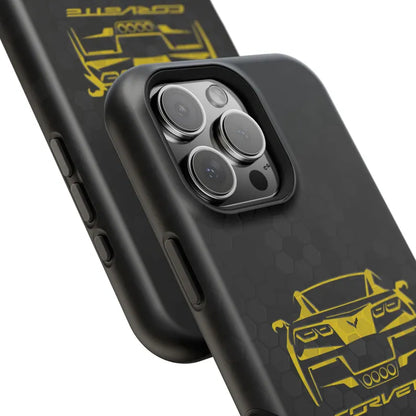 Corvette C7 Custom Illustrated Magnetic Tough Case, iPhone Case, Impact Resistant, MagSafe, Rubber Liner, Matte or Glossy, Cell Phone Case
