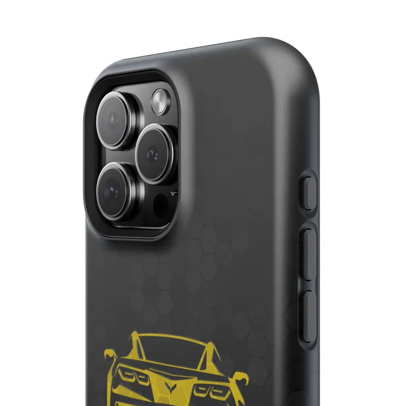 Corvette C7 Custom Illustrated Magnetic Tough Case, iPhone Case, Impact Resistant, MagSafe, Rubber Liner, Matte or Glossy, Cell Phone Case