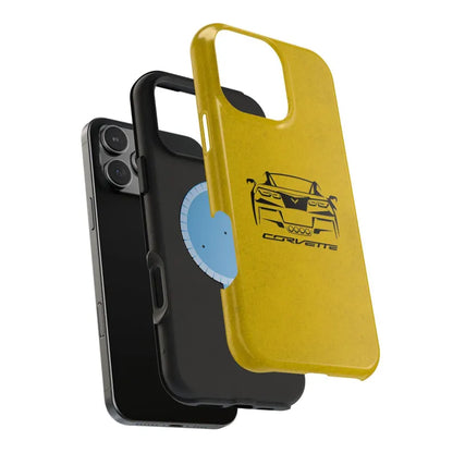 Corvette C7 Custom Illustrated Magnetic Tough Case, iPhone Case, Impact Resistant, MagSafe, Rubber Liner, Matte or Glossy, Cell Phone Case