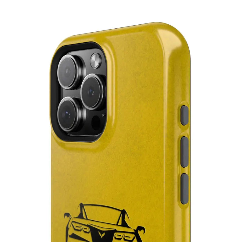 Corvette C7 Custom Illustrated Magnetic Tough Case, iPhone Case, Impact Resistant, MagSafe, Rubber Liner, Matte or Glossy, Cell Phone Case