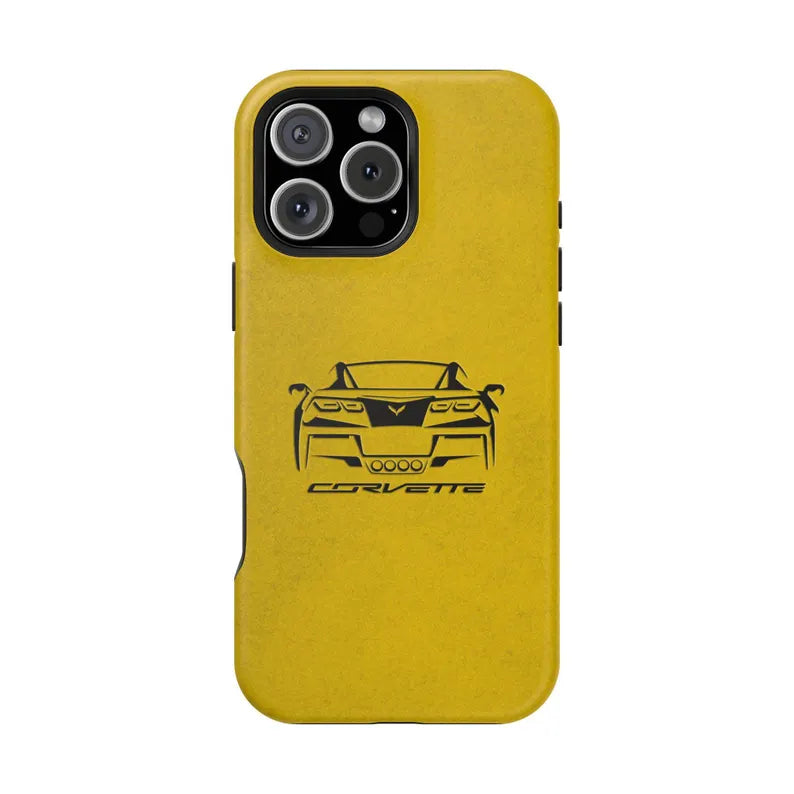 Corvette C7 Custom Illustrated Magnetic Tough Case, iPhone Case, Impact Resistant, MagSafe, Rubber Liner, Matte or Glossy, Cell Phone Case