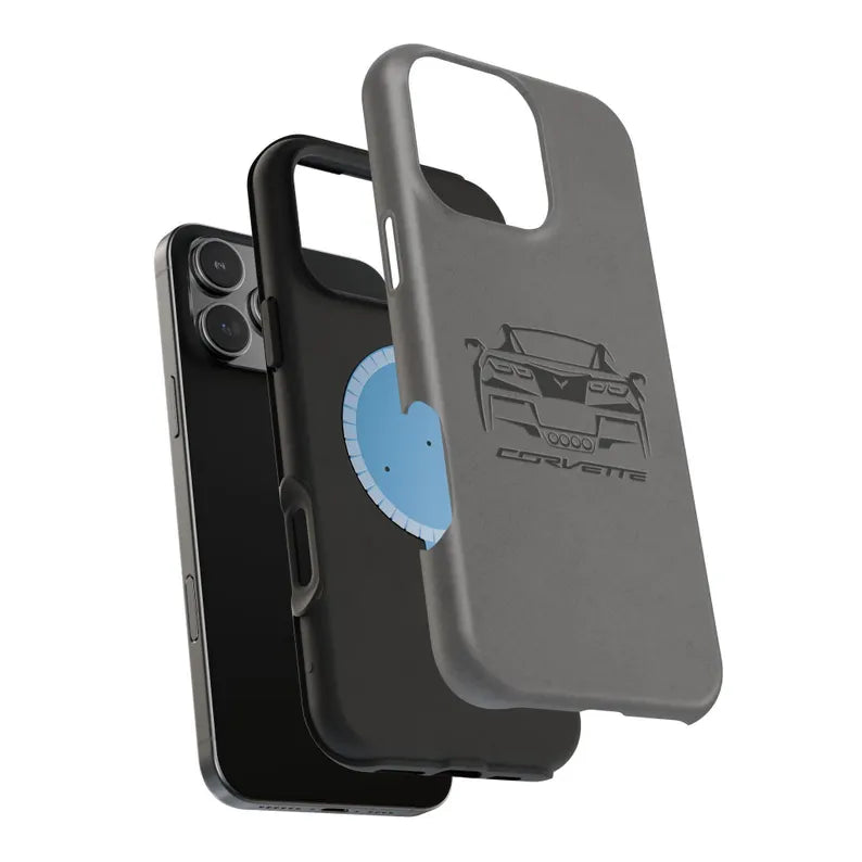 Corvette C7 Custom Illustrated Magnetic Tough Case, iPhone Case, Impact Resistant, MagSafe, Rubber Liner, Matte or Glossy, Cell Phone Case