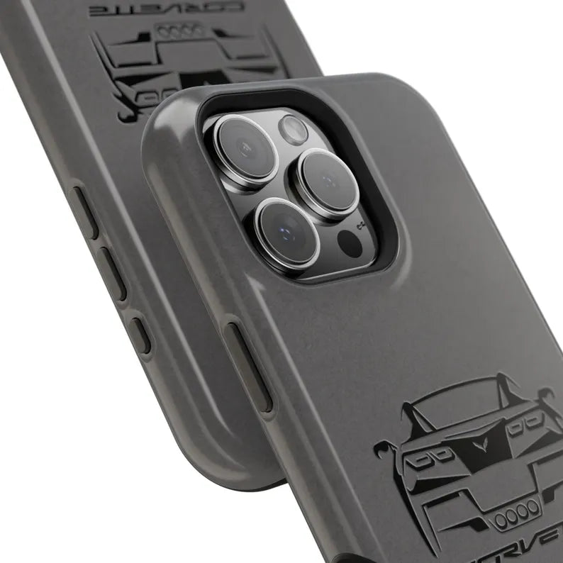 Corvette C7 Custom Illustrated Magnetic Tough Case, iPhone Case, Impact Resistant, MagSafe, Rubber Liner, Matte or Glossy, Cell Phone Case
