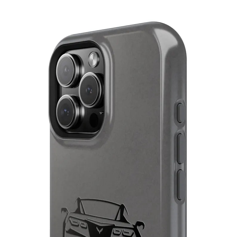 Corvette C7 Custom Illustrated Magnetic Tough Case, iPhone Case, Impact Resistant, MagSafe, Rubber Liner, Matte or Glossy, Cell Phone Case