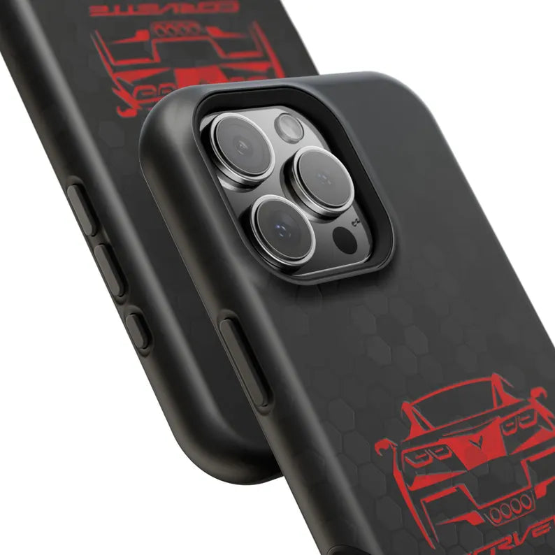 Corvette C7 Custom Illustrated Magnetic Tough Case, iPhone Case, Impact Resistant, MagSafe, Rubber Liner, Matte or Glossy, Cell Phone Case