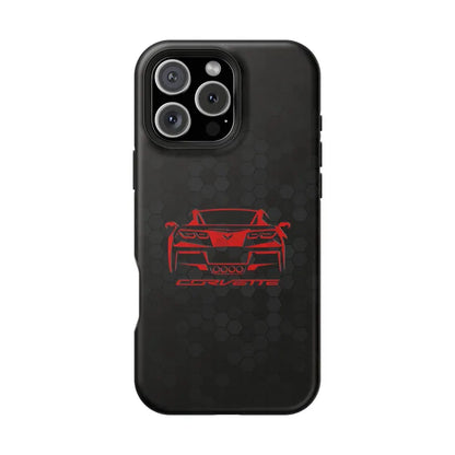 Corvette C7 Custom Illustrated Magnetic Tough Case, iPhone Case, Impact Resistant, MagSafe, Rubber Liner, Matte or Glossy, Cell Phone Case