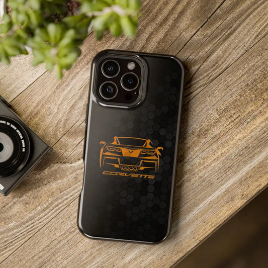 Corvette C7 Custom Illustrated Magnetic Tough Case, iPhone Case, Impact Resistant, MagSafe, Rubber Liner, Matte or Glossy, Cell Phone Case