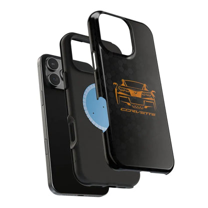 Corvette C7 Custom Illustrated Magnetic Tough Case, iPhone Case, Impact Resistant, MagSafe, Rubber Liner, Matte or Glossy, Cell Phone Case