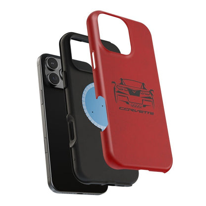 Corvette C7 Custom Illustrated Magnetic Tough Case, iPhone Case, Impact Resistant, MagSafe, Rubber Liner, Matte or Glossy, Cell Phone Case