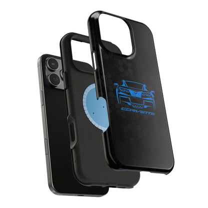 Corvette C7 Custom Illustrated Magnetic Tough Case, iPhone Case, Impact Resistant, MagSafe, Rubber Liner, Matte or Glossy, Cell Phone Case