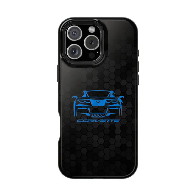 Corvette C7 Custom Illustrated Magnetic Tough Case, iPhone Case, Impact Resistant, MagSafe, Rubber Liner, Matte or Glossy, Cell Phone Case