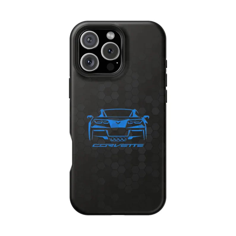 Corvette C7 Custom Illustrated Magnetic Tough Case, iPhone Case, Impact Resistant, MagSafe, Rubber Liner, Matte or Glossy, Cell Phone Case
