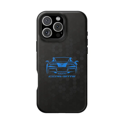 Corvette C7 Custom Illustrated Magnetic Tough Case, iPhone Case, Impact Resistant, MagSafe, Rubber Liner, Matte or Glossy, Cell Phone Case