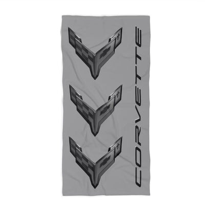 Corvette Blackout C8 Beach Towel, C8 Corvette Gifts, Car Enthusiast Towel, Quick-Dry Towel, Corvette Logo, White Towel, Car Guy Gifts
