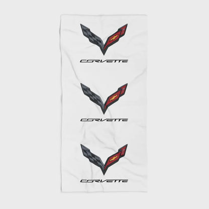 Corvette Beach Towel, C7 Corvette Gifts, Car Enthusiast Towel, Quick-Dry Towel, Corvette Logo, White Towel, Car Guy Gifts