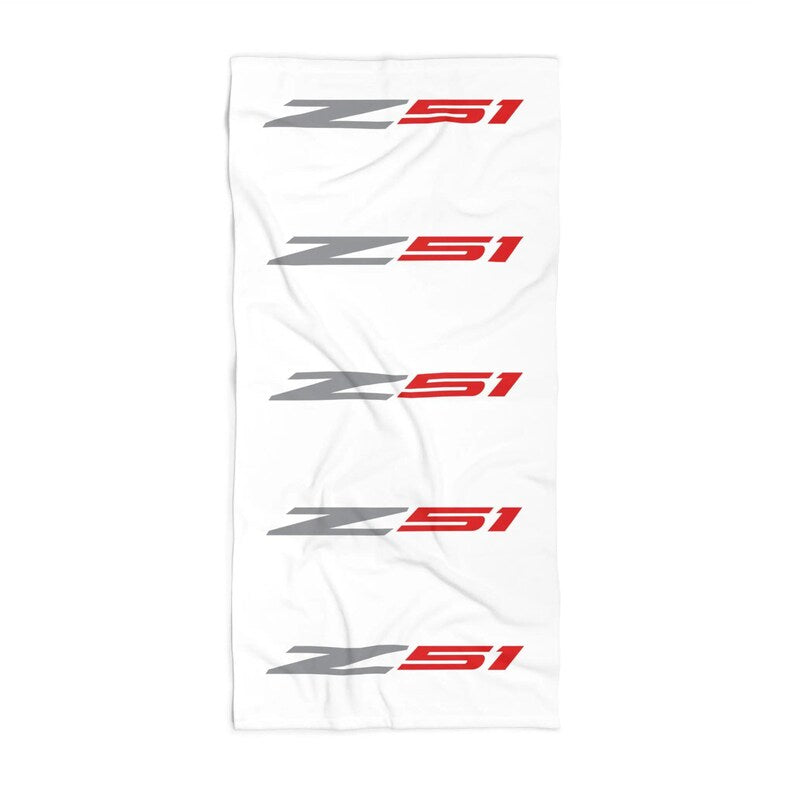 Corvette Z51 Beach Towel, Corvette Gifts, Car Enthusiast Towel, Quick-Dry Towel, Corvette Logo, White Towel, Car Guy Gifts, Z06 Logo