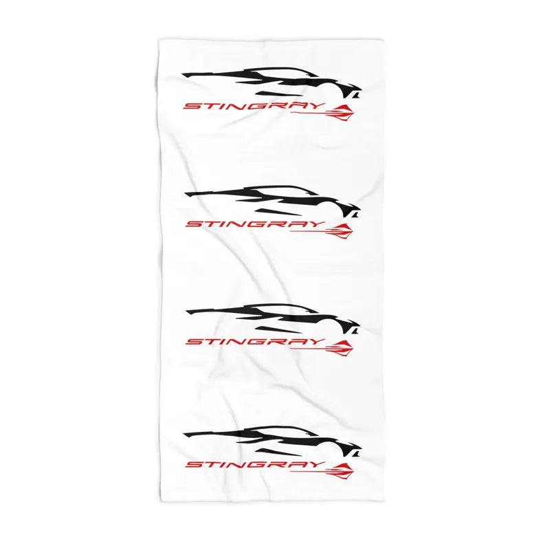 Corvette Stingray Beach Towel, Corvette Gifts, Car Enthusiast Towel, Quick-Dry Towel, Corvette Logo, White Towel, Car Guy Gifts