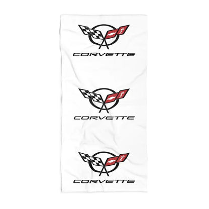 Corvette Beach Towel, C5 Corvette Gifts, Car Enthusiast Towel, Quick-Dry Towel, Corvette Logo, White Towel, Car Guy Gifts