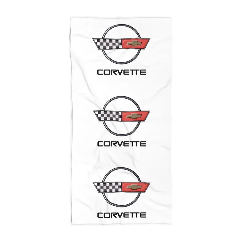 Corvette Beach Towel, C4 Corvette Gifts, Car Enthusiast Towel, Quick-Dry Towel, Corvette Logo, White Towel, Car Guy Gifts