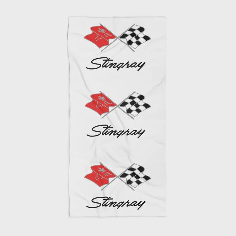 Corvette C3 Stingray Beach Towel, C3 Corvette Gifts, Car Enthusiast Towel, Quick-Dry Towel, Corvette Logo, White Towel, Car Guy Gifts