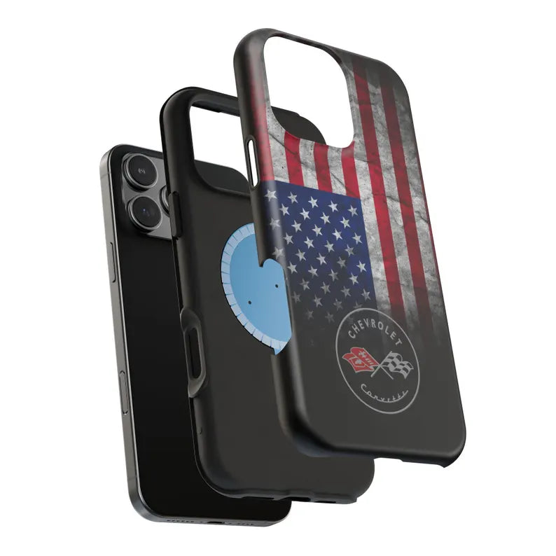 Corvette C1 Magnetic Tough Case, USA Flag, American Flag, iPhone Case, Impact Resistant, MagSafe, Rubber Liner, Matte or Glossy, Cell Case