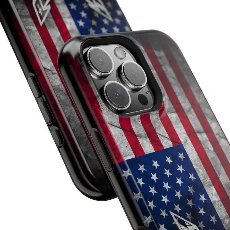 Corvette C8 Magnetic Tough Case, USA Flag, American Flag, iPhone Case, Impact Resistant, MagSafe, Rubber Liner, Matte or Glossy, Cell Case