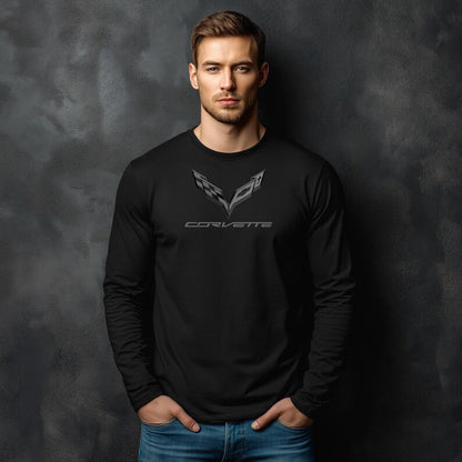 Unisex Corvette Blackout C7 Long Sleeve Tee, Custom Silhouette, Graphic T-Shirt, Gift for Him, Gift for Her, Bella+Canvas, Soft Shirt