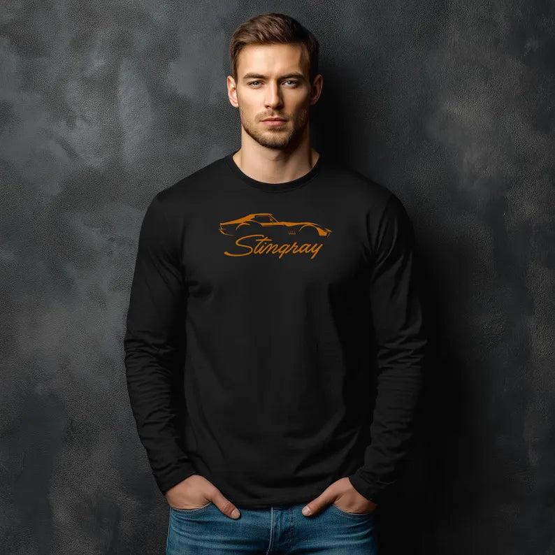 Unisex Corvette Orange C3 Stingray Long Sleeve Tee, Custom Silhouette, Graphic T-Shirt, Gift for Him, Gift for Her, Bella+Canvas, Soft Shirt
