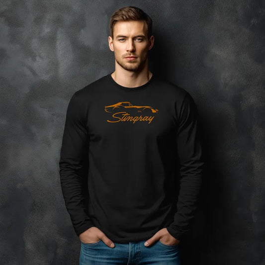 Unisex Corvette Orange C3 Stingray Long Sleeve Tee, Custom Silhouette, Graphic T-Shirt, Gift for Him, Gift for Her, Bella+Canvas, Soft Shirt