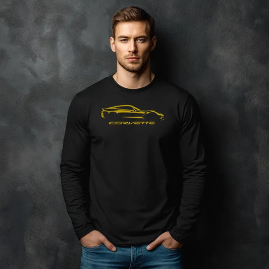 Unisex Corvette Yellow C7 Long Sleeve Tee, Custom Silhouette, Graphic T-Shirt, Gift for Him, Gift for Her, Bella+Canvas, Soft Shirt