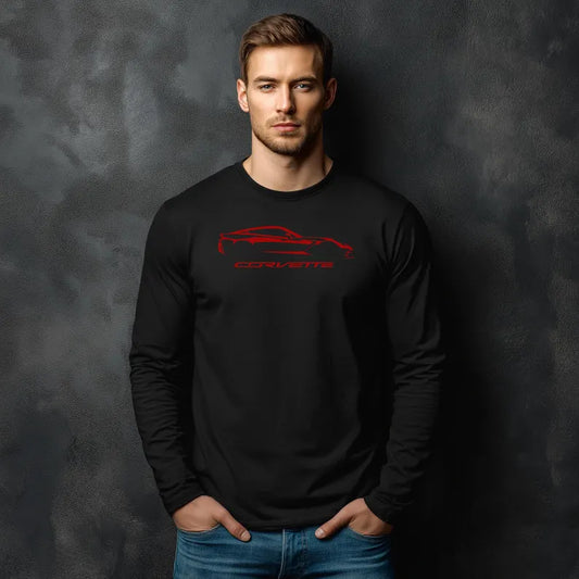 Unisex Corvette Red C7 Long Sleeve Tee, Custom Silhouette, Graphic T-Shirt, Gift for Him, Gift for Her, Bella+Canvas, Soft Shirt