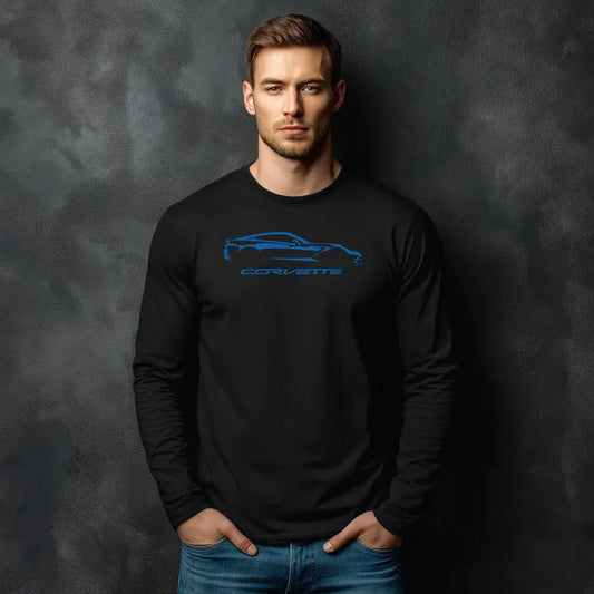Unisex Corvette Blue C7 Long Sleeve Tee, Custom Silhouette, Graphic T-Shirt, Gift for Him, Gift for Her, Bella+Canvas, Soft Shirt