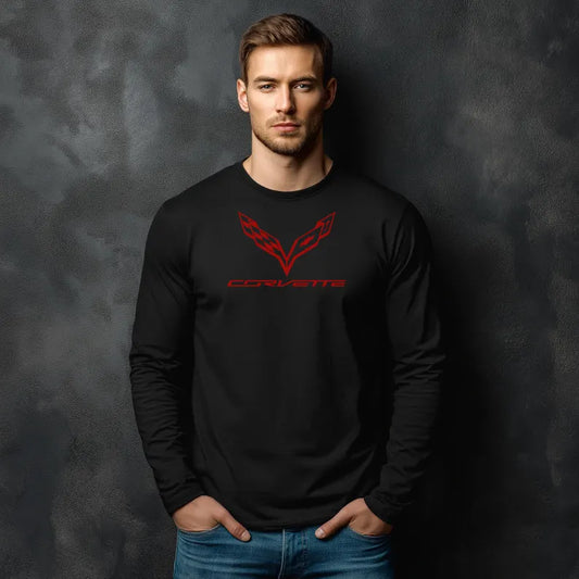 Unisex Corvette Red C7 Long Sleeve Tee, Graphic T-Shirt, Gift for Him, Gift for Her, Bella+Canvas, Soft Shirt