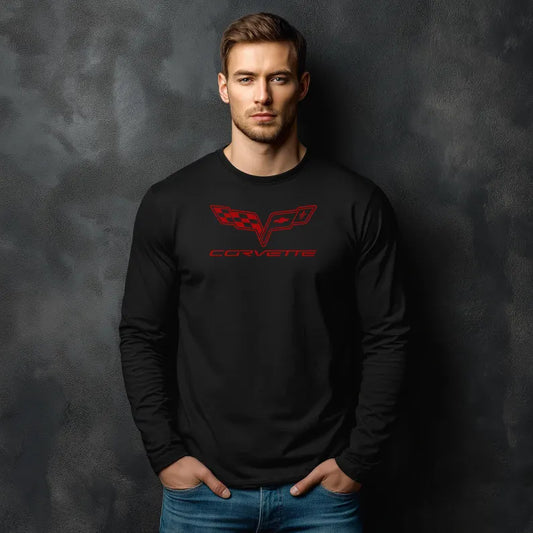 Unisex Corvette Red C6 Long Sleeve Tee, Graphic T-Shirt, Gift for Him, Gift for Her, Bella+Canvas, Soft Shirt