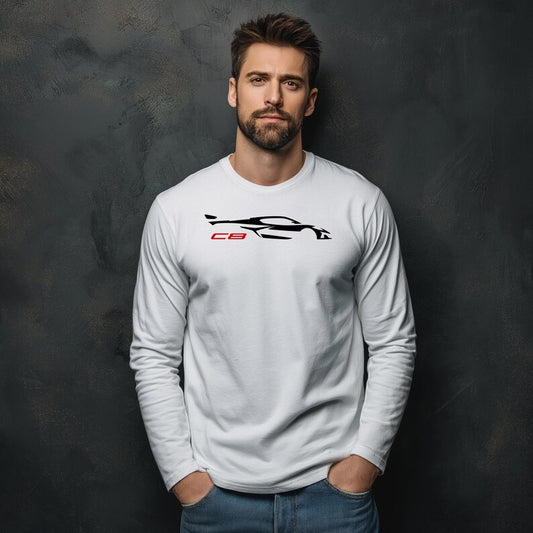 Unisex Corvette C8 Silhouette Long Sleeve Tee, Graphic T-Shirt, Gift for Him, Gift for Her, Bella+Canvas, Soft Shirt