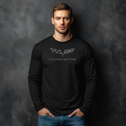 Unisex Corvette Blackout C6 Long Sleeve Tee, Custom Silhouette, Graphic T-Shirt, Gift for Him, Gift for Her, Bella+Canvas, Soft Shirt