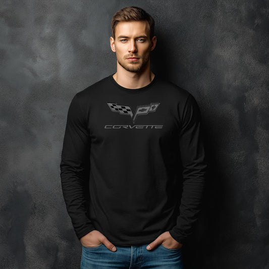 Unisex Corvette Blackout C6 Long Sleeve Tee, Custom Silhouette, Graphic T-Shirt, Gift for Him, Gift for Her, Bella+Canvas, Soft Shirt