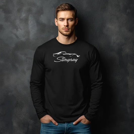 Unisex Corvette White C3 Stingray Long Sleeve Tee, Custom Silhouette, Graphic T-Shirt, Gift for Him, Gift for Her, Bella+Canvas, Soft Shirt