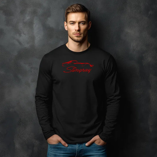 Unisex Corvette Red C3 Stingray Long Sleeve Tee, Custom Silhouette, Graphic T-Shirt, Gift for Him, Gift for Her, Bella+Canvas, Soft Shirt