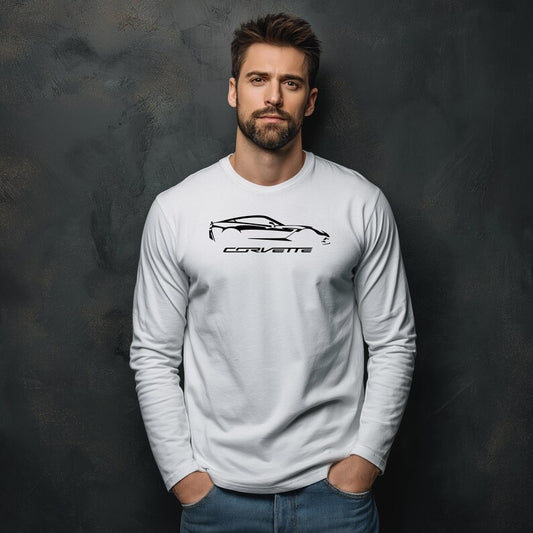 Unisex Corvette C7 Sihouette Long Sleeve Tee, Graphic T-Shirt, Gift for Him, Gift for Her, Bella+Canvas, Soft Shirt