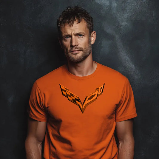 Corvette C7 Emblem Color on Color Graphic T-Shirt Orange