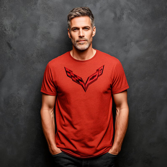 Corvette C7 Emblem Color on Color Graphic T-Shirt Red
