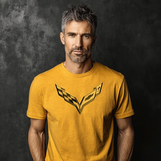 Corvette C7 Emblem Color on Color Graphic T-Shirt Yellow