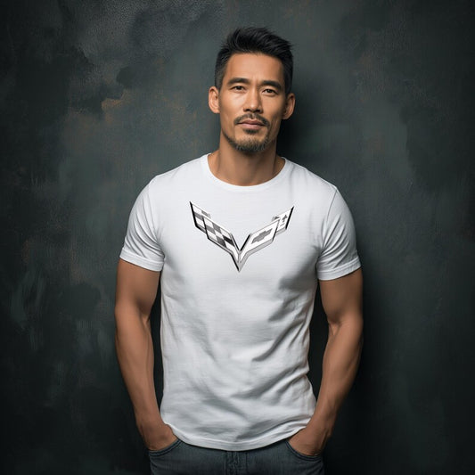 Corvette C7 Emblem Color on Color Graphic T-Shirt White